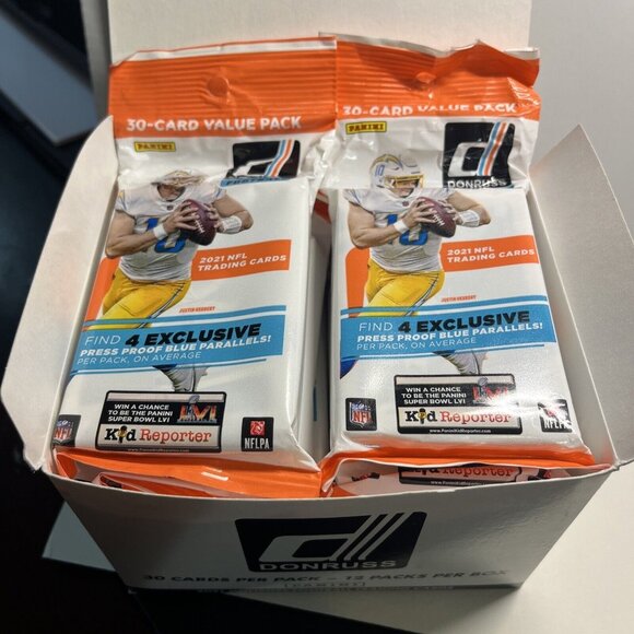 New 2021 Panini Donruss NFL Football Factory Cello Value Fat Pack Box (12 Packs)